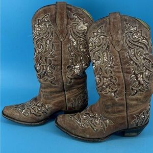 Corral Brown Glitter Inlaid Western Boots w/Heel